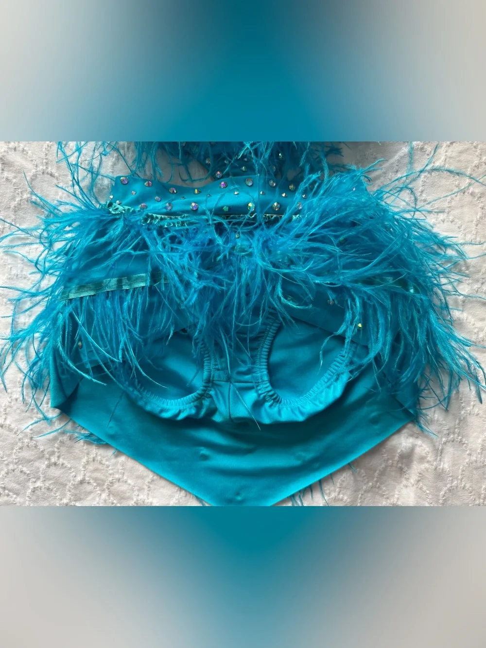Pumpers Dance Costume Blue Rhinestone Feathers Youth